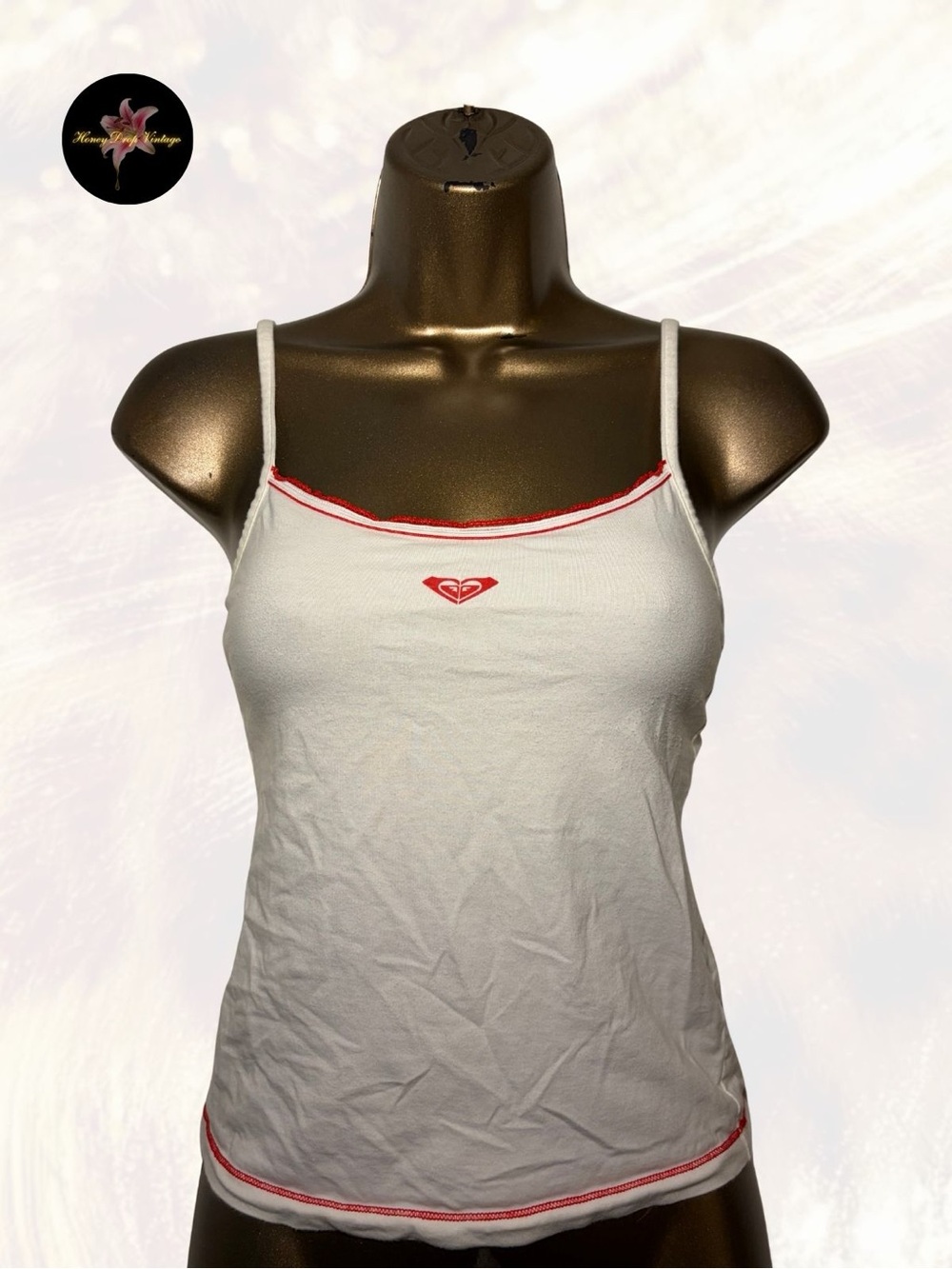 Roxy White Logo Contrast Trim Cami Tank Top